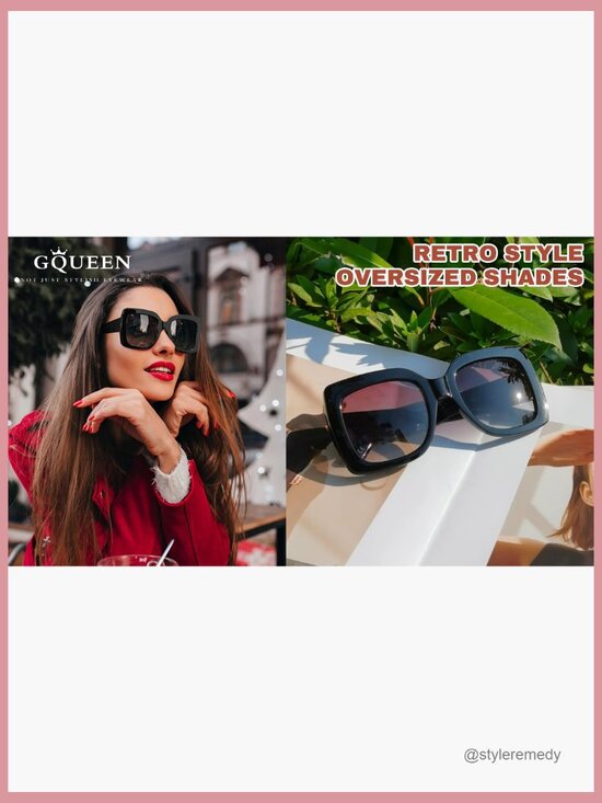 Oversized Square Frame Sunglasses Retro Vintage Trendy UV400 Protection main image 0